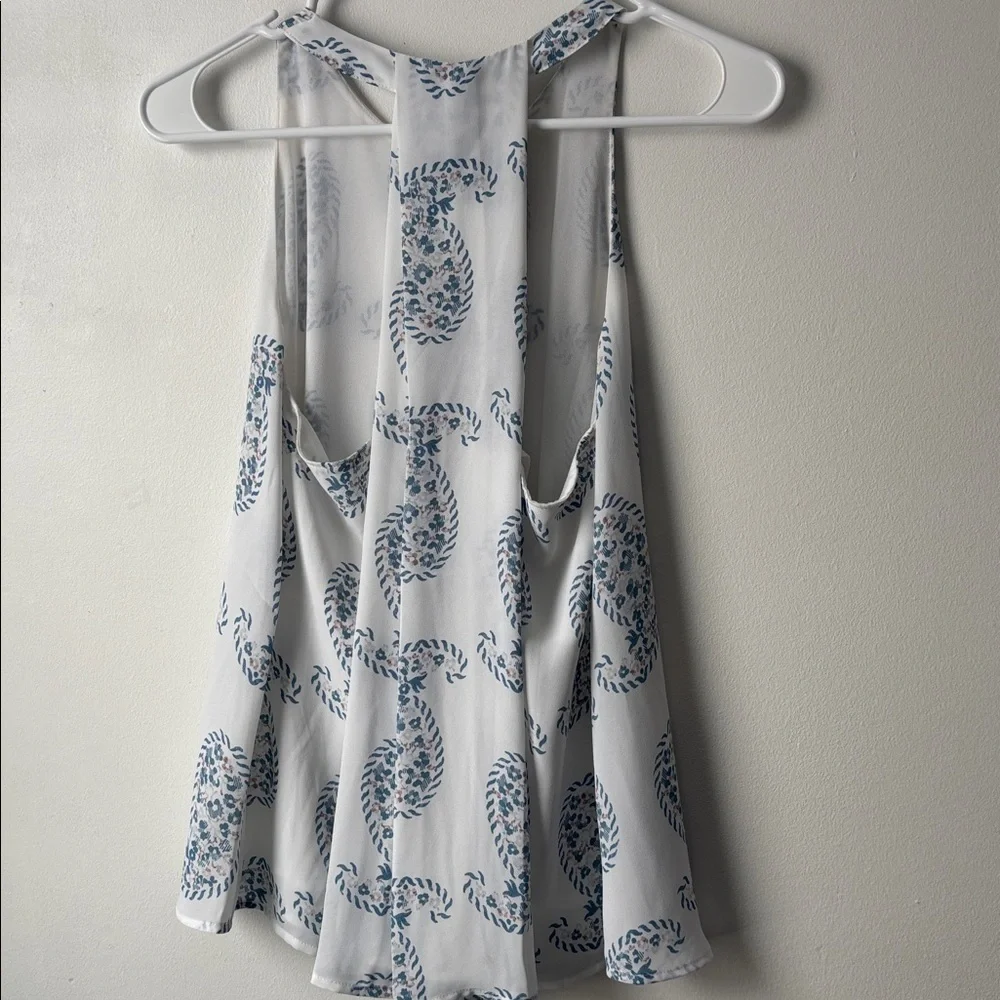 LOFT White Sleeveless Paisley-Print Camisole with Blue Accents - Picture 4 of 5